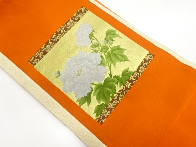 色紙に花唐草・牡丹模様織出し名古屋帯